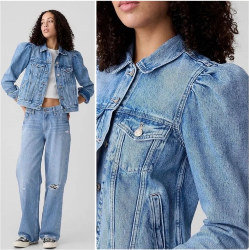 Gap Denim Icon Women’s Puff Sleeve Light Blue Denim Jacket - Size MED